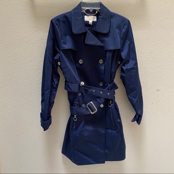 BNWT! MICHAEL KORS True Navy Long Trench Coat - Picture 2 of 7